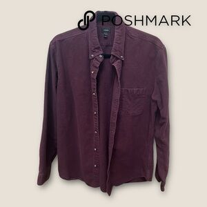 J. Crew Heavyweight Burgundy Leather‎ Elbow Button Down Size L
